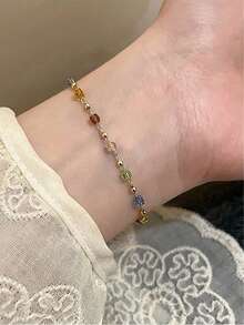 2026新款多巴胺風彩色水晶串珠手鍊 女款奢華小眾獨特飾品 - 方塊 - 查看 1