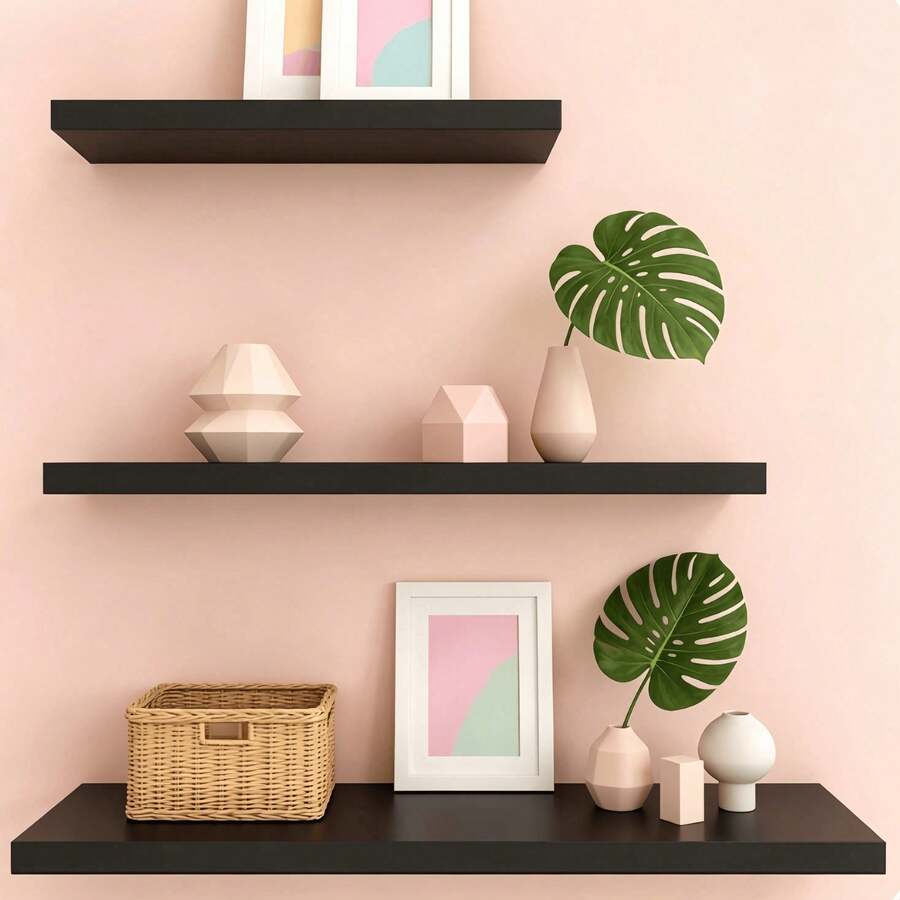 Estantería de almacenamiento montada en la pared, estantería para libros del dormitorio, estante de almacenamiento, soporte de pared para llaves, estante para discos de vinilo, soporte de pared dedicado, adecuado para dormitorio, estudio, sala de estar y comedor - Estantería de pared - color aleatorio - Ver 1