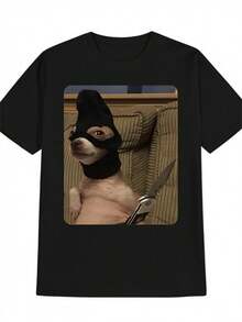 Camiseta casual de cuello redondo con estampado de meme divertido para hombre, estilo artístico de moda, estilo collage retro, estilo de símbolo abstracto, estilo humorístico y divertido, es - Negro - Ver 1