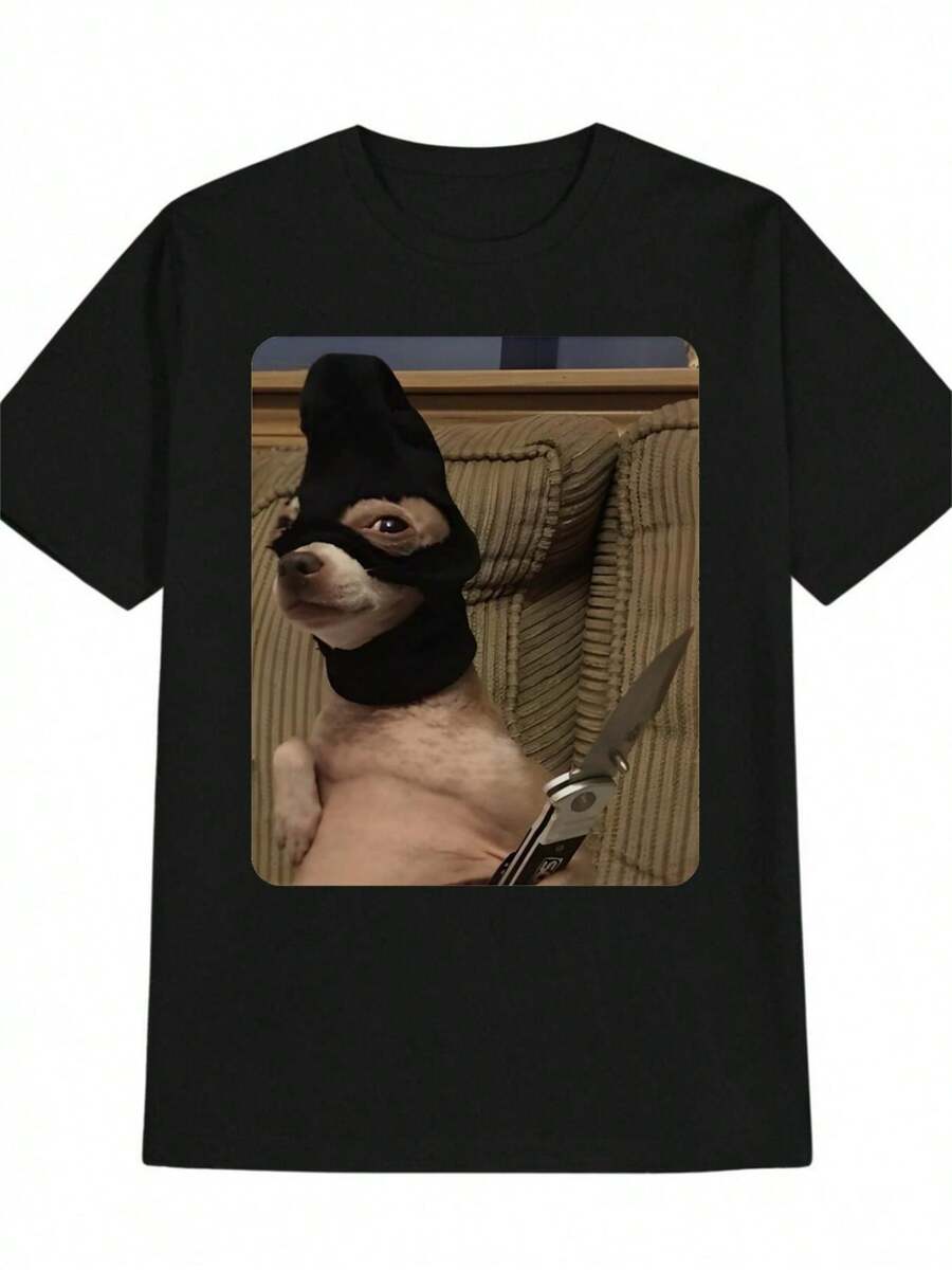 Camiseta casual de cuello redondo con estampado de meme divertido para hombre, estilo artístico de moda, estilo collage retro, estilo de símbolo abstracto, estilo humorístico y divertido, es - Negro - Ver 1