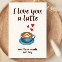 Tarjeta de felicitación romántica para amantes del café, "Las palabras no pueden expresar" Ilustración de café latte azul - 13x18cm - Ver 8