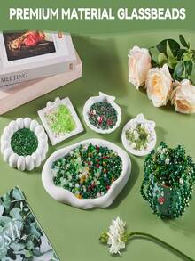 50pcs Green Loose Beads/1100pcs/2000+Pcs Green Glass Beads Plant Set, Eternal Plant Bead Decor Leaves & Flowers, Suitable For Succulent Plant Jewelry Making And DIY Crafts - Multicolor - View 4