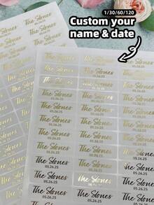 1/30/60/120pcs Customizable Label Stickers, Personalized Wedding Bubble Stick Stickers, Transparent Vinyl Custom Name Labels, Wedding Candy Box And Gift Bag Decoration, Gift For Bride, Groomsman, Bridesmaid, Bridal Shower, Waterproof - Multicolor - View 2