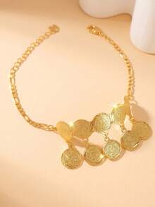 1pc Fashionable Personalized Gold Coin Bracelet, Suitable For Women's Daily Wear, Holiday Gift - Gold - View 5