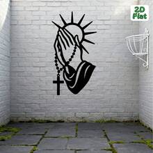 Hello Young 1pc 2D Flat Prayer Hands With Rosary Metal Wall Art, Iron Wall Decor, Perfect For Meditation Room, Bedroom Decoration, Ideal Gift For Christmas, New Year, Ramadan, Religious Believers, Art Collectors, 2D Flat - Multicolor - View 6