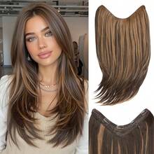 HEYPINK Women's V-Shaped Clip-In Hair Extension 18 Inch Single Piece Synthetic Straight Hair 5 Clips Full Hair Piece Dark Chocolate, Halloween - Dark Brown - View 15