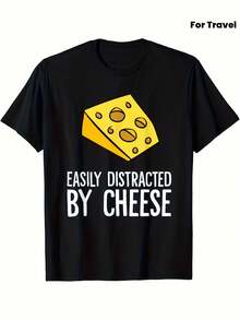 's Cheese Pattern T-Shirt, Casual And Comfortable, Suitable For Travel And Sports, Unisex - Black - View 1