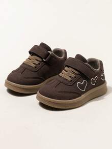 Unisex Kids' Skate Shoes Spring/Autumn New Style Hook And Loop Heart Embroidery Soft Sole Non-Slip Versatile Training Shoes Suitable For School Training Indoor/Outdoor - Brown - View 4