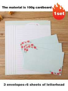 Stationery Set With Envelopes, 6 Sheets Of Writing Paper + 3 Envelopes, Cute Line Stationery Paper Suitable For Letters, Invitations, Poems, Office And Study (Material Is 100g Cardstock) - A - View 14