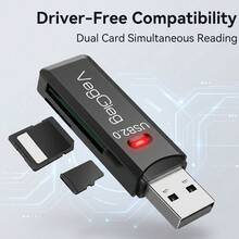Pembaca Kartu SD/TF USB 2.0 VegGieg 2-in-1 Slot Ganda Pembaca Kartu Memori Kecepatan Tinggi Kompatibel dengan Kamera, Ponsel, Laptop, Pasang dan Mainkan - View 8