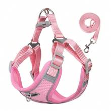 Lightweight Breathable New Pet Dog Leash Set, With Reflective Adjustable Harness And Dog Chest Strap, Suitable For French Bulldog Outdoor Walking, Leash And Collar Set, Soft Breathable Mesh Material, Suitable For Small/Medium Pets, All Season Use - Multicolor - View 3