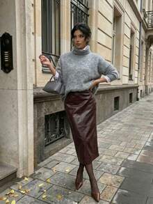 Women's Luxury Wool Blend Knit Sweater, Soft & Warm High Neck Loose Fit, Suitable For Commuting, Inner Layer Or Outerwear In Autumn/Winter - Grey - View 6