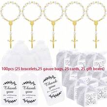 Bộ 100 món quà rửa tội, bao gồm chuỗi hạt mini, hộp quà, túi organza, thẻ cảm ơn - Quà tặng Công giáo (Màu bạc) - Nhiều màu - Xem 13