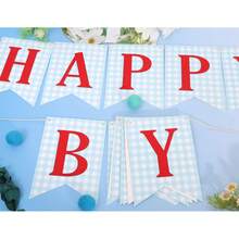 1 Set,Light & Blue White Gingham Happy Birthday Pennant Banner, Simple Checkered Base Red Letter DIY Cake Table Garland,Ideal For Birthday Party,BabyShower,Rustic Picnic,Retro Gingham Theme & Wall Backdrop Decor - Multicolor - View 5