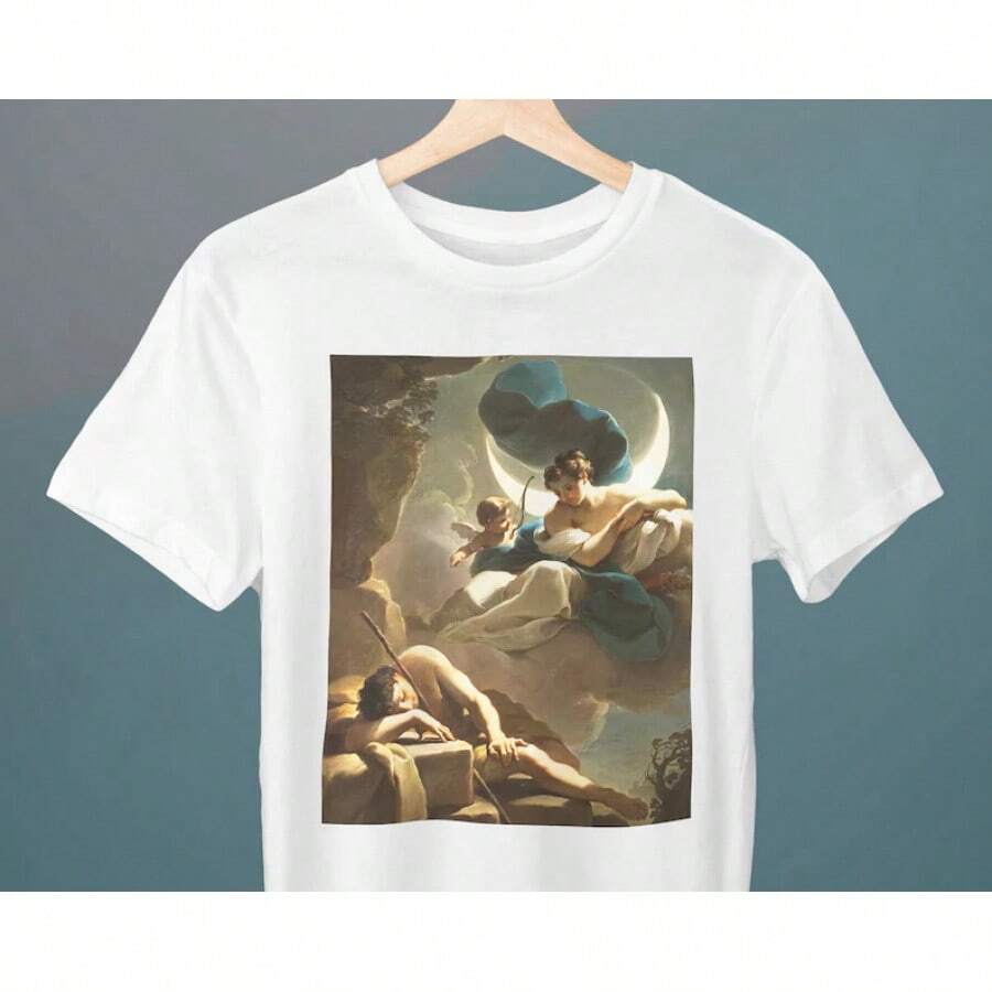 Selene y Endymion, Pintura de Ubaldo Gandolfi, Camiseta Unisex, Camiseta de Arte, Regalo para Ella, Regalo para Él, Regalo para Amantes del Arte - Blanco - Ver 1