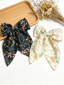 2 Stücke/Set Französischer sanfter Stil Blumen Schleife Band Haarspangen einfarbig lässig böhmisch Party süß Straßenstil elegant Zinklegierung,Haarklammern - Schwarz + Beige - Übersicht 1