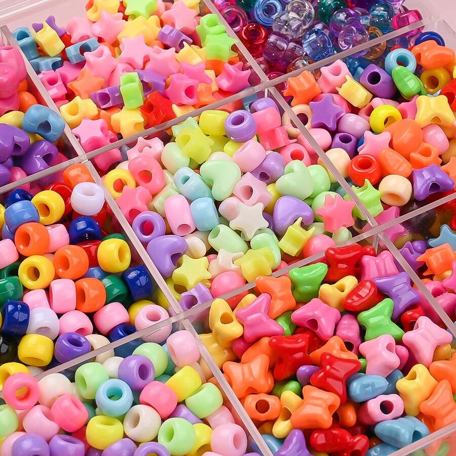 100/1000pcs Acrylic Large Hole Handmade Beads, Multiple Shapes (Star, Heart, Butterfly), Suitable For DIY Jewelry Making, Home Decor, Handmade Style Products
