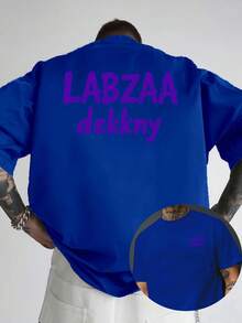 LABZAA, nueva camiseta de cuello redondo para hombre con estampado de doble cara en la parte delantera y trasera, estilo casual, deportivo, moderno y holgado para estudiantes y adolescentes, - Negro - Ver 7