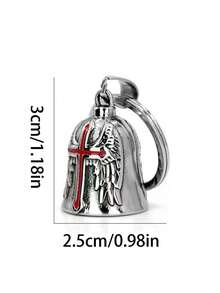 1pc Street Bell Oil Drop Cross Pendant, Vintage Men's Motorcycle Style Angel Wings Keychain, Valentine's Day Father's Day Gift - Multicolor - View 3
