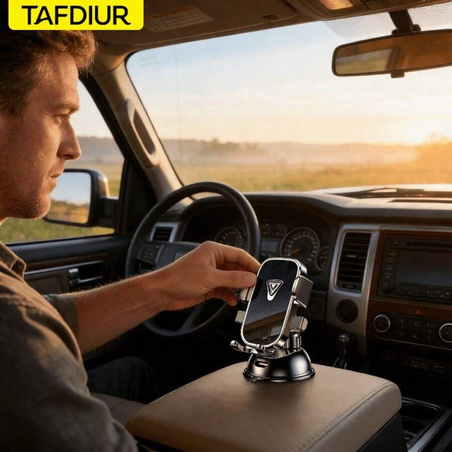TAFDIUR 360°旋轉儀表板手機支架 - 配備吸盤底座、自動鎖定機制與防震功能,通用汽車導航支架 - A88+小吸盤 - 查看 1