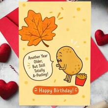 Tarjeta de felicitación de cumpleaños con juego de palabras humorístico sobre comida, ilustración de patata bailando con patatas fritas - 13x18cm - Ver 6