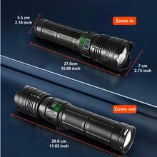 1pc Multi-Function Flashlight, 4-Mode Main Light 5-Mode Tail Light, Digital Battery Display, Type-C Charging, Can Be Used As Power Bank, Built-In Rechargeable Battery, Suitable For Hunting Cycling Camping Climbing Fishing Outdoor Emergency, ABS Material Telescopic Zoom Flashlight - Black Flashlight - View 12