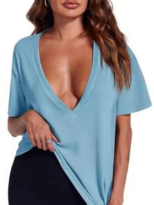 A Women's Deep V Casual Sexy Versatile Tank Top, Cool, Comfortable, And Fashionable Summer Women's Top - 藍色 - 查看 2