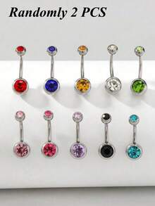 2pcs/6pcs Cincin Pusar Zirkonia Kubik Mengkilap - 14G G23 Cincin Pusar Titanium Padat Bola Permata Ganda Biru Tua, Tindik Melengkung Meruncing - Berbagai Warna Dikirim Secara Acak, Perhiasan Indah - MultiWarna - View 13