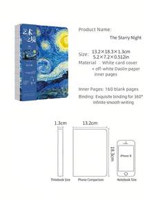 Carnet à reliure apparente avec peinture à l'huile de la Nuit étoilée de Van Gogh, pages intérieures blanches épaisses sans bavure, carnet de poche portable, bloc-notes de croquis et de gribouillage artistique, cadeau créatif, fournitures scolaires - multicolore - Voir 11