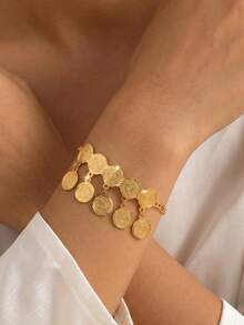 1pc Fashionable Personalized Gold Coin Bracelet, Suitable For Women's Daily Wear, Holiday Gift - Gold - View 4