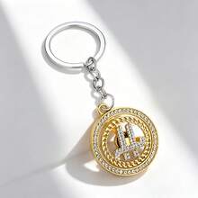1pc Rotating Rial Symbol Keychain, Zinc Alloy Material, Inlaid With Luxurious High-End Rhinestones, Rotating Key Pendant And Elegant Daily Accessory - Yellow Gold - View 3