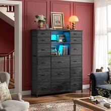 EnHomee 51"H Tall Dresser With Fabric Drawers, Dresser For Bedroom With LED Lights & Hutch Sturdy Fabric Bedroom Dresser, Steel Frame, Wood Top, 51.2"H X 39.3"W X 11.8"D, Mother's Day Decor, Room Decor, Home Decor, Black Wood Grain - 黑色 - 查看 1