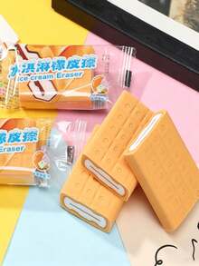 1pc Ice Cream Sandwich Shaped Eraser, Fun Design Soft Eraser, Student Stationery, Learning Supplies, Back To School - Multicolor - View 5
