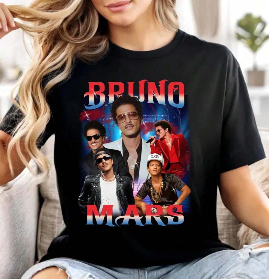 Camiseta Unisex B Runo Mars Music - Camiseta de Regalo de Música Pop Soul Vintage de los 90, camisetas para mujer,camisetas para mujer - Negro - Ver 1