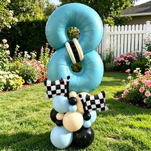 32 Light Blue Balloons With Numbers And Racing Flag Patterns, Multiple Sizes, Matte Latex Material, Suitable For 1st Birthday Party, Themed Birthday Celebration, Outdoor Lawn Birthday Decoration And Living Room Or Bedroom Decor - View 10