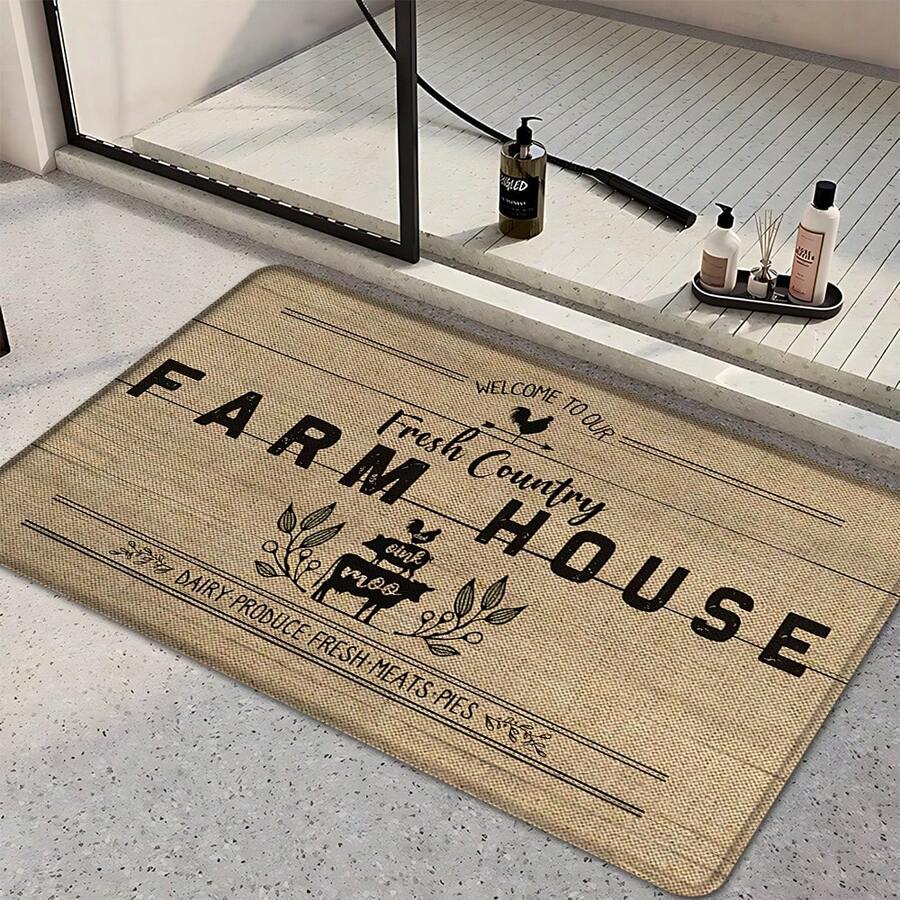 1pc, Home Decor, Farm Pattern Print, Linen Kitchen Rug, Kitchen Mat, Floor Mat, Bathroom Mat, Door Mat, 3D Print Rectangular, Suitable For Living Room, Bedroom, Hallway, Bathroom, Laundry Room - Polyester Rug, Suitable For Indoor And Outdoor Home Decoration - Multicolor - View 1