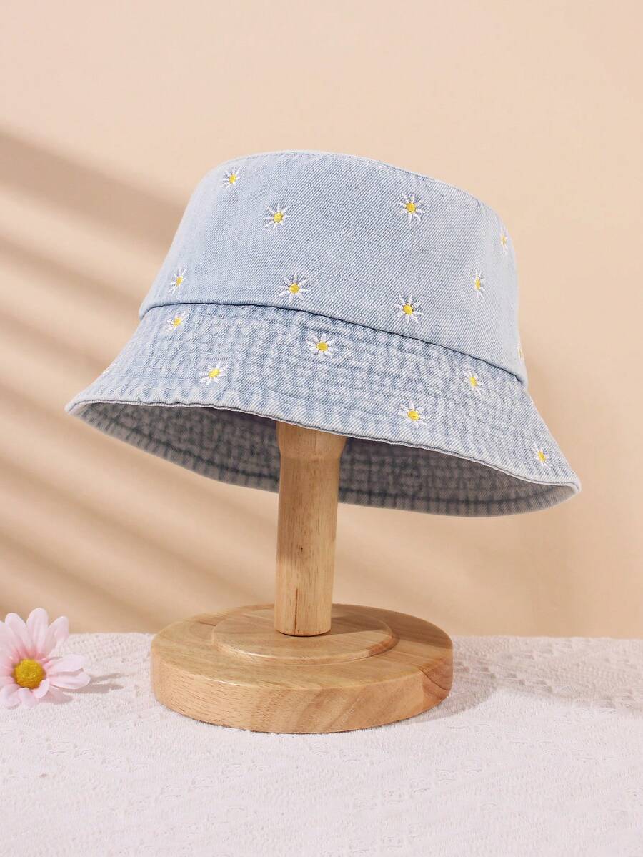 1入兒童復古雛菊刺繡遮陽帽，適用於戶外和日常使用