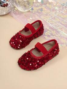 Zapatos planos para niños primavera otoño nuevo estilo niñas exterior casual moda versátil zapatos planos con lentejuelas rojas brillantes zapatos de actuación escolar para niñas zapatos de estudiante zapatos de princesa zapatos de baile para niños - Rojo - Ver 5