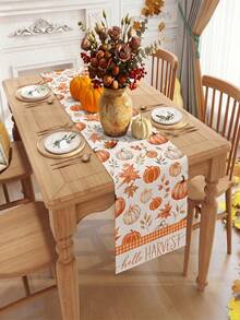 1Pc 35*180cm Autumn Theme Table Runner, Pumpkin, Autumn Leaves And Branch Pattern Autumn Style Tablecloth, Suitable For Thanksgiving Harvest Decoration, Autumn Decoration, Dining Table, Kitchen, Desktop Decoration, Home Decor And Holiday Gatherings - Multicolor - View 3