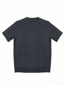 Men's Casual Versatile Solid Color Short Sleeve Knit Top, Suitable For Daily Wear And Commuting - Dark Grey - View 4