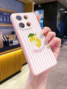 1pc Fashion Pure Android Lemon Stripe Pattern Pink Straight Edge Shockproof Anti-Drop Full Lens Coverage Protective Phone Case, Minimalist & Stylish, Suitable For Men & Women, Ideal For Fashionistas, Compatible With Samsung/// Y20/Y21/Y03/HONOR X8/X8B/X7A/X5/X9B/X9A - Pink - View 4
