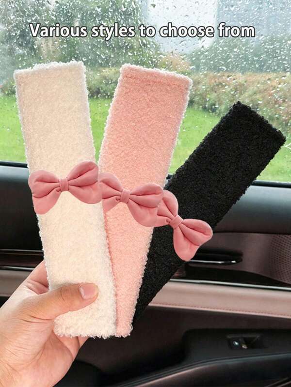 2 pezzi Cuscinetti per cinture di auto in lana di agnello con fiocco, morbidi e confortevoli, anti-soffocamento, copri-spalle per cinture di veicolo