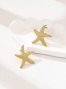 1pc Minimalist Fashion Gold Starfish Stud Earrings - Yellow Gold - View 5