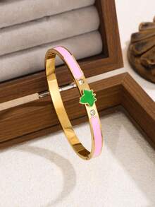 18K Gold Plated Pink & Green Butterfly Zirconia Bracelet, Elegant & Fashionable Jewelry Accessory Suitable For Daily Wear And Parties - Yellow Gold - View 4