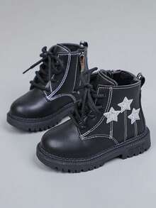 Girls' Star Pattern Thermal-Lined Boots, New Autumn/Winter British Style Soft Sole Anti-Slip Ankle Boots, Baby Toddler Warm Boots With Side Zipper Design For Easy On/Off, Versatile Wear-Resistant For Daily And Outdoor Use - Black - View 8