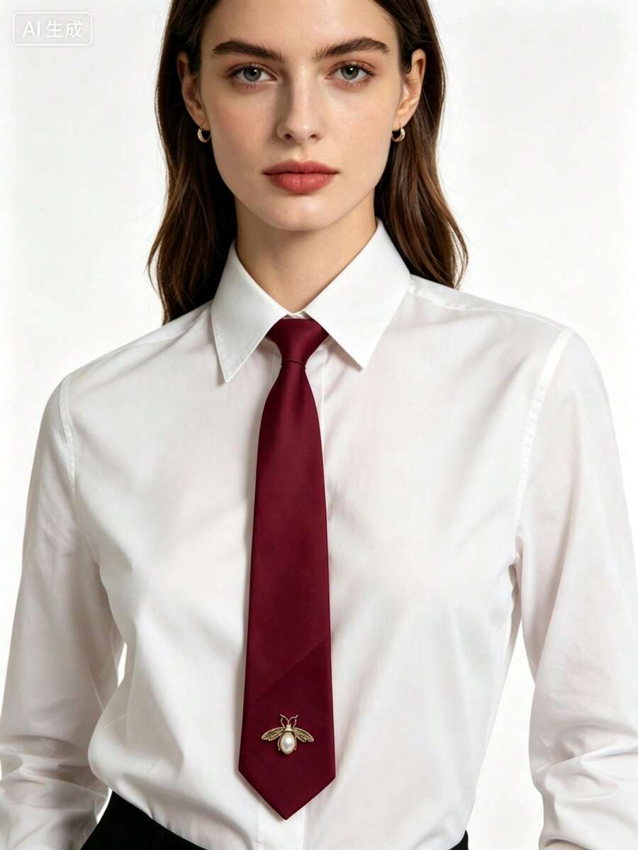 1pc Unisex Couple Zipper Tie Little Bee Dark Series, Suitable For Daily Versatile Styling, Party Gathering Personalized - Burgundy - View 1