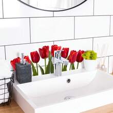 1pc Luxury Red Tulip Wall Sticker, Realistic Floral Design Bathroom Background Wall Creative Self-Adhesive Wall Decal - Multicolor - View 3