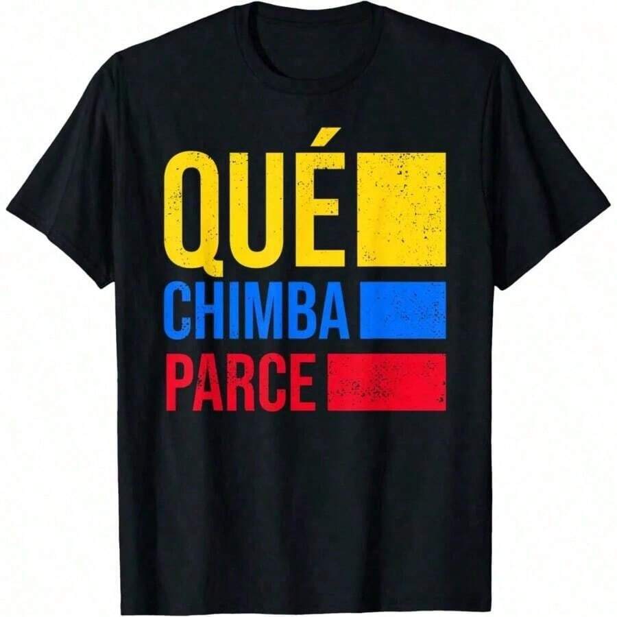 Qué Chimba Parce Camiseta Retro Vintage de Bandera de Colombia, Camiseta de Manga Corta Sobredimensionada de playeras de hombre - Negro - Ver 1