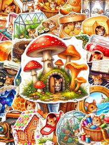 50pcs Fairy Style Country Style Mouse Stickers, Watercolor Waterproof Decals, Suitable For Junk Journal, Water Bottle, Laptop And Planner DIY Decoration - Fresh and Clean - View 1