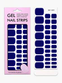 1 pièce Bandes de gel pour ongles d'orteils bleu unicolore sans UV, autocollants d'ongles d'orteils classiques et simples pour printemps/été, auto-adhésifs faciles à appliquer, convient aux femmes et aux filles pour les vacances et les manucures DIY - Bleu azur - Voir 5